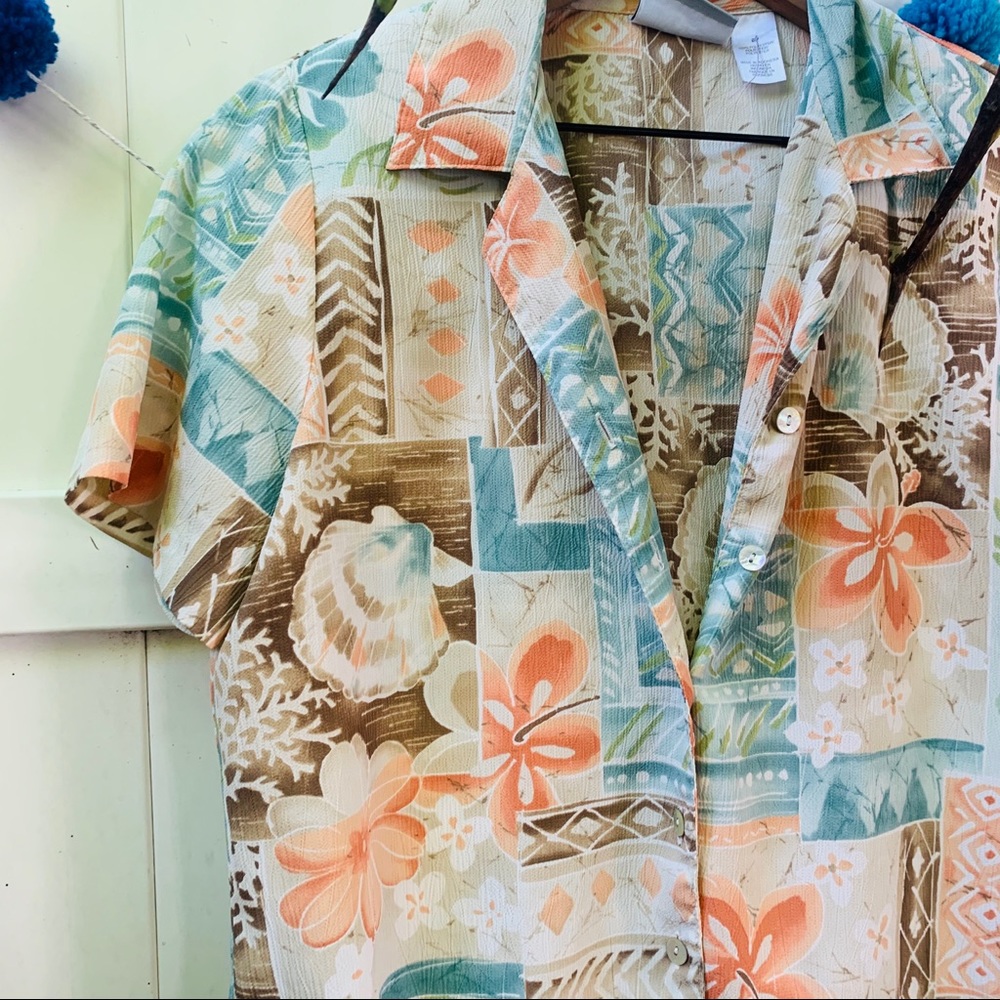 vintage vsco y2k Shell Hawaiian button up popover - Picture 4 of 10